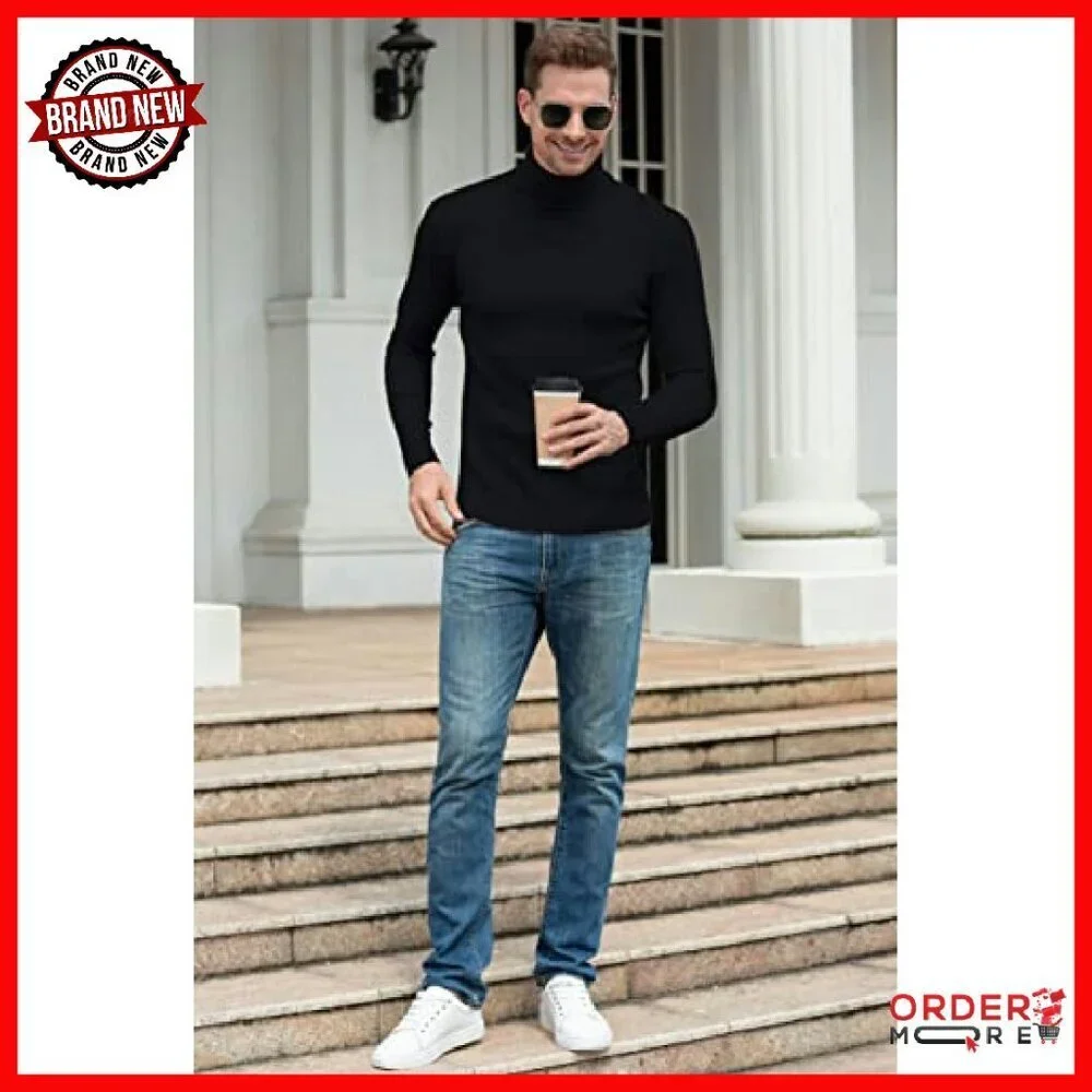 Men's Slim Fit Turtleneck Pullover Sweater 95% Polyester 5% Cotton